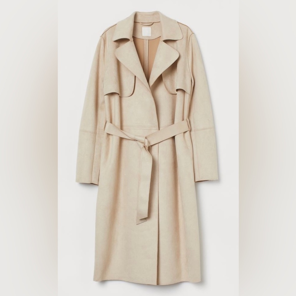 Beige Faux Suede Trenchcoat, H&M, Size XS